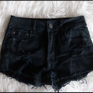 Black distressed high waisted shorts